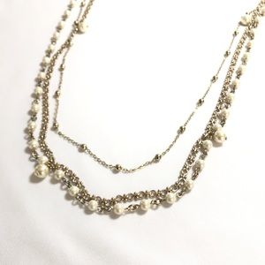 Talbots Triple chain and pearl necklace